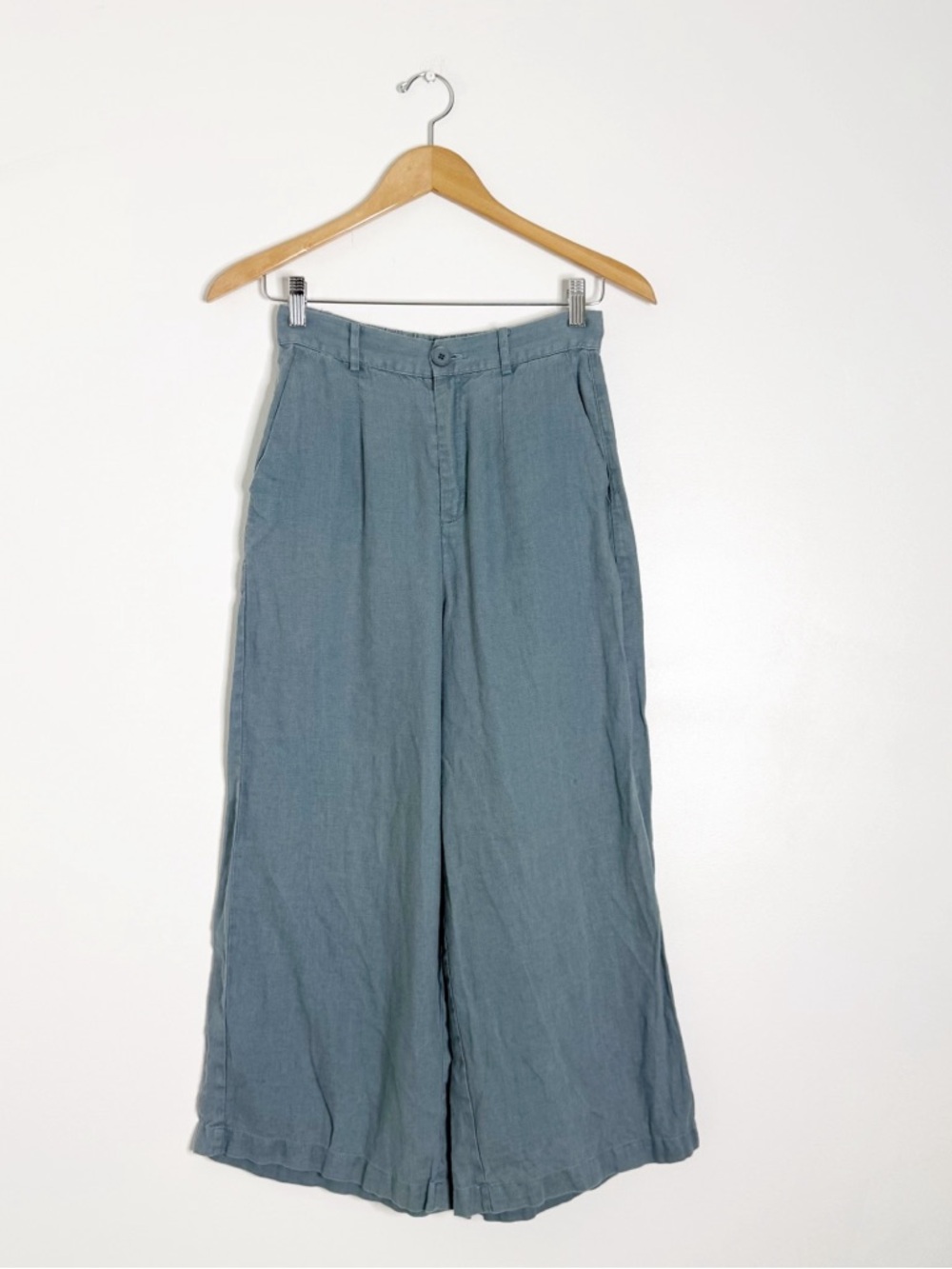 Wide Leg Linen-Blend Pants in Slate Blue